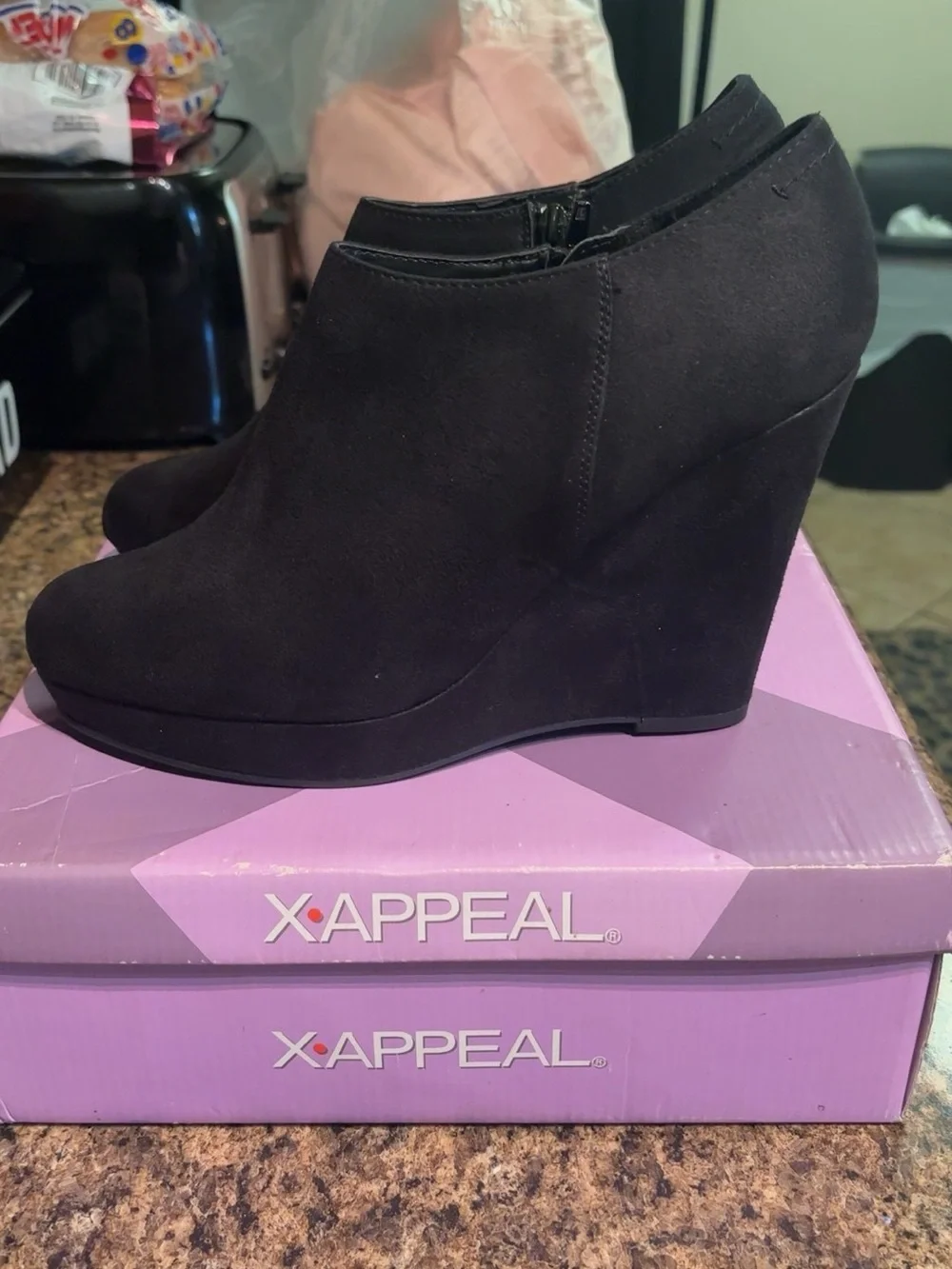 Xappeal Women's Black Suede Wedge Booties